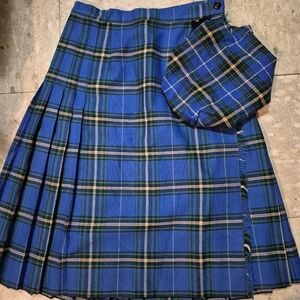 Vintage Blue Plaid Women's Kilt With Matching Cap.